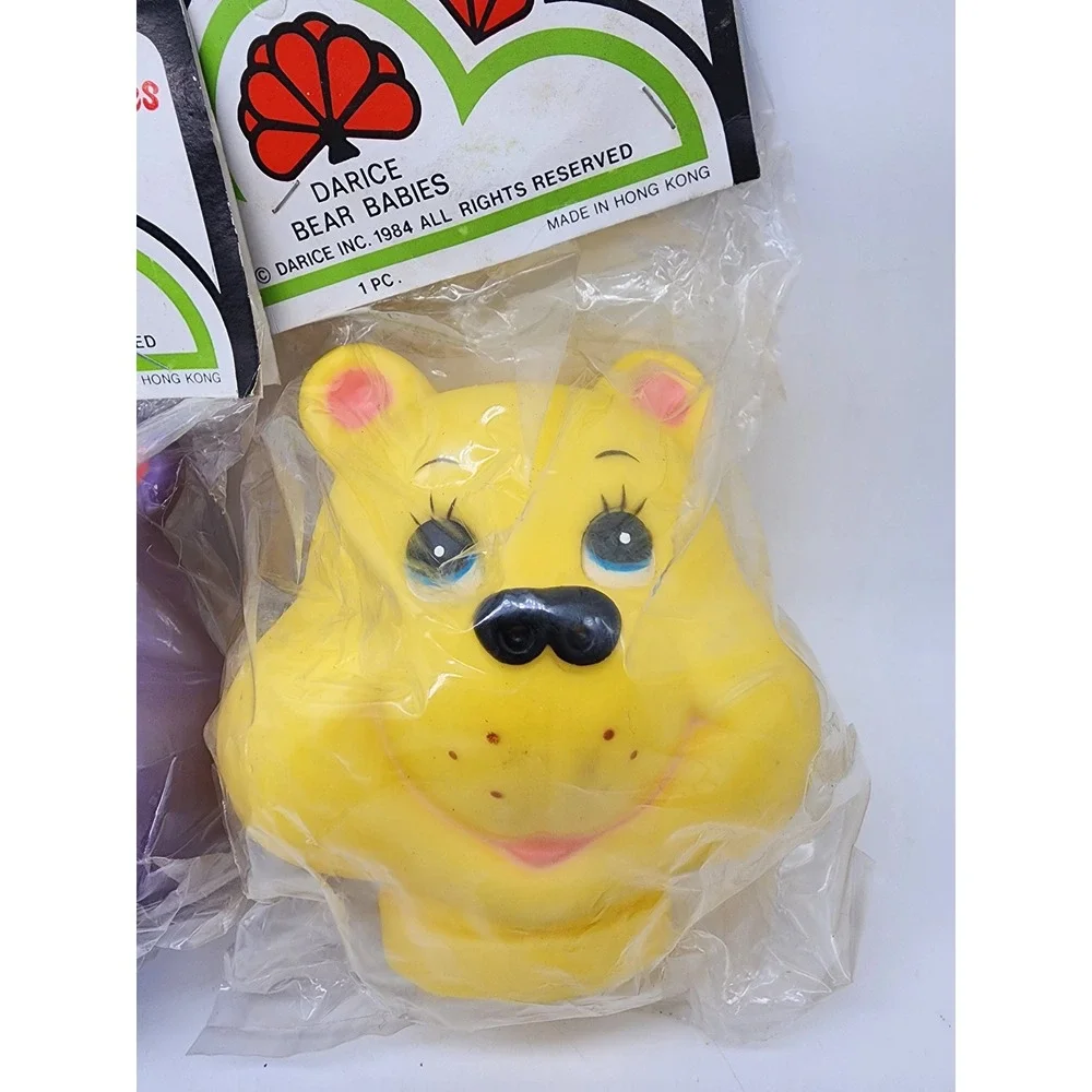 Vintage 1984 Darice Bear Babies Craft Supplies Purple Yellow Bear Heads Lot of 2